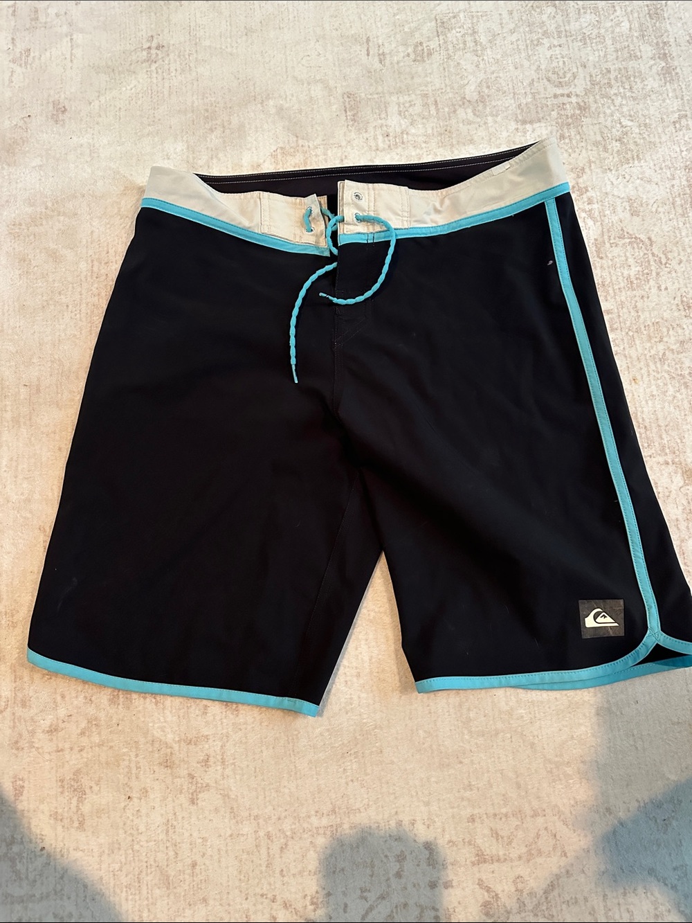 Quiksilver Black Boardshorts with Turquoise Trim Size 32